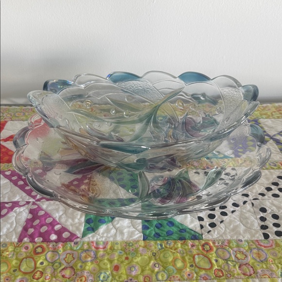 Vintage 80s/90s Mikasa Savoir Vivre Key Largo glass serving platter/bowl set - Picture 4 of 4